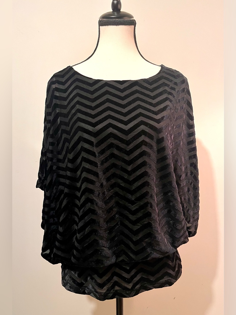 Black Chevron Velvet Burnout Tunic Top